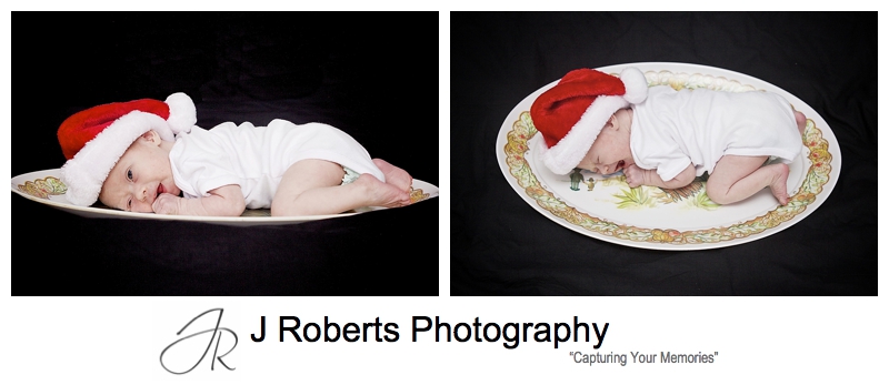 Baby on a christmas turkey platter - sydney baby portrait photography
